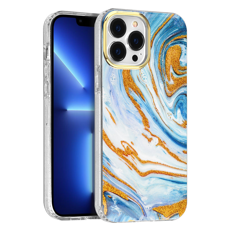 Blue & Lavender Gray Holo Marble Square iPhone Case